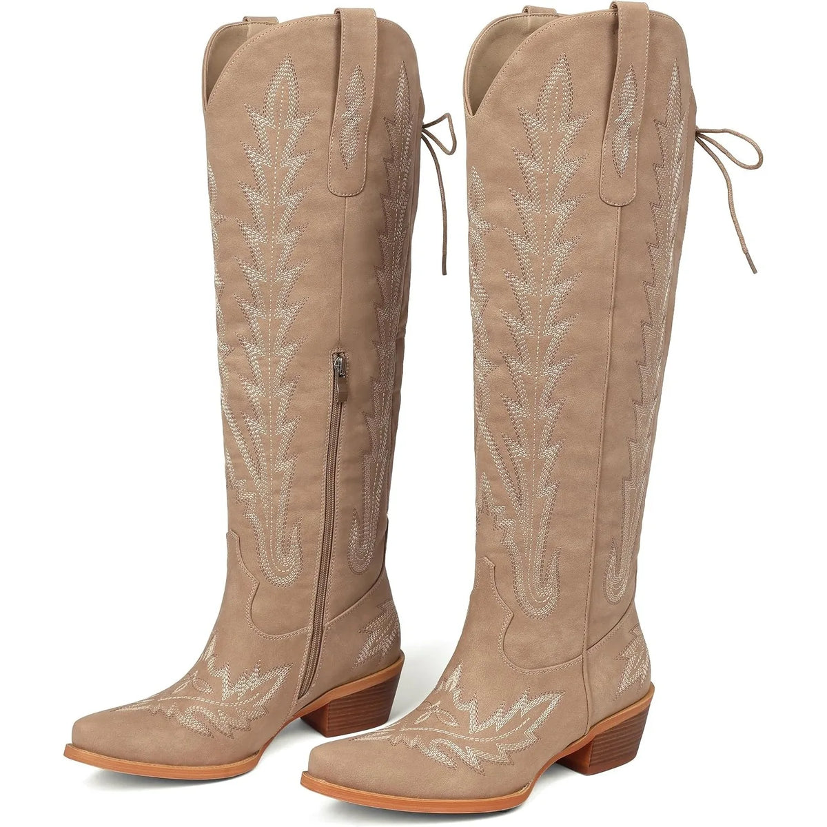 Soft Apricot Mertola Embroidered Knee-High Boots