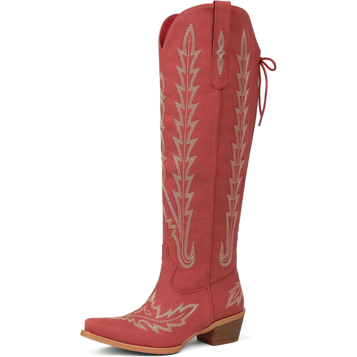 Deep Red Mertola Embroidered Knee-High Boots