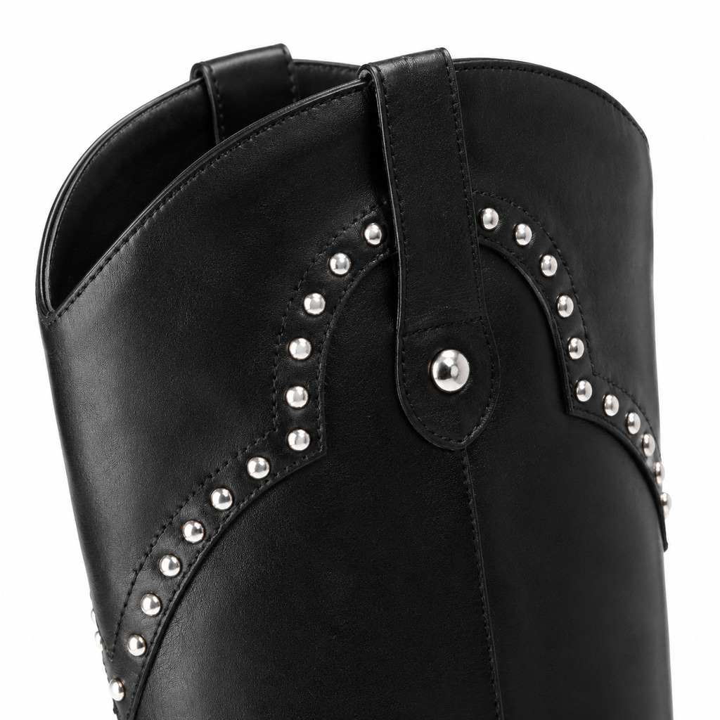 Deep Black Coimbra Leather Knee-High Boots close-up detail