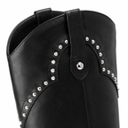 Deep Black Coimbra Leather Knee-High Boots close-up detail