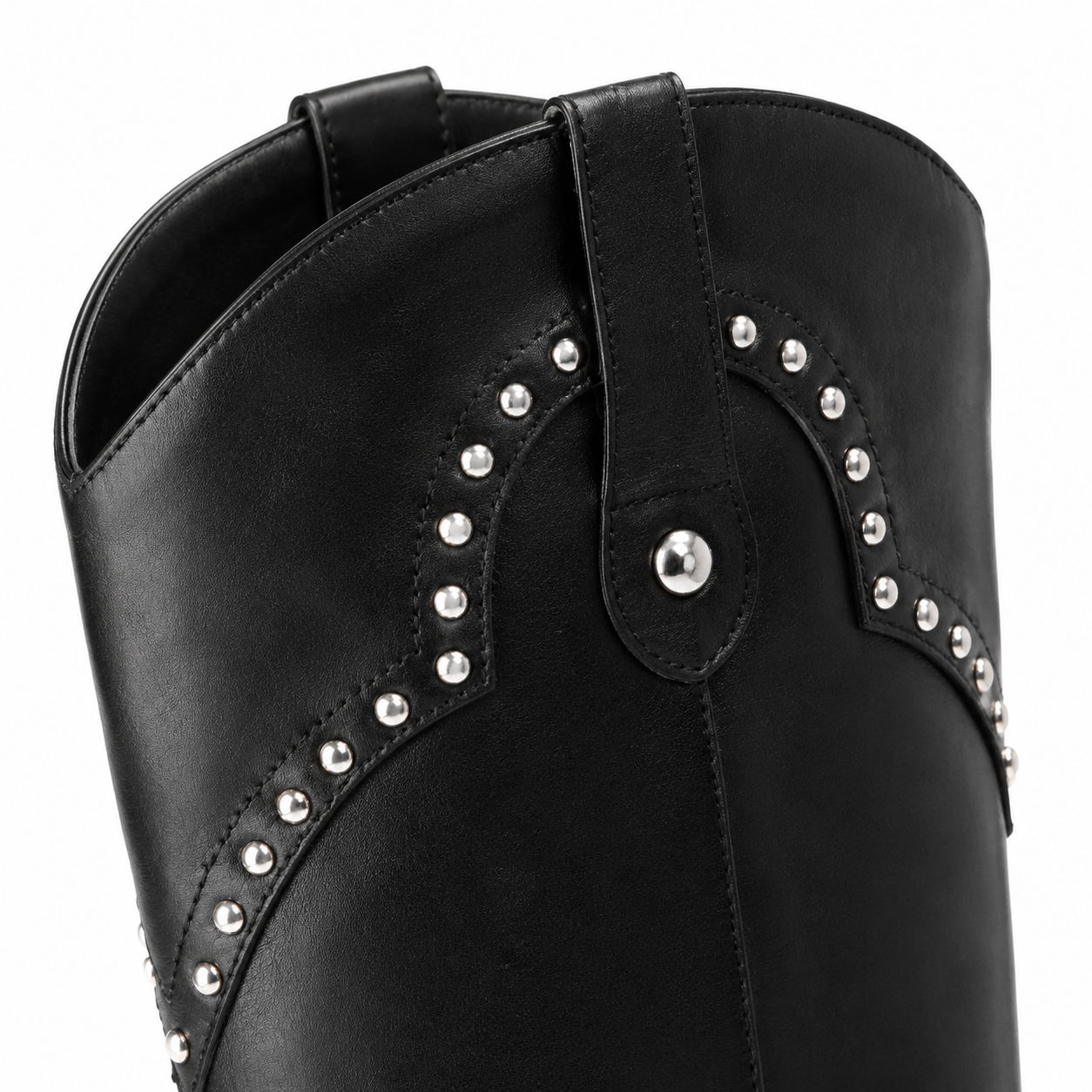 Deep Black Coimbra Leather Knee-High Boots close-up detail