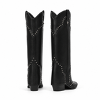 Deep Black Coimbra Leather Knee-High Boots heel detail