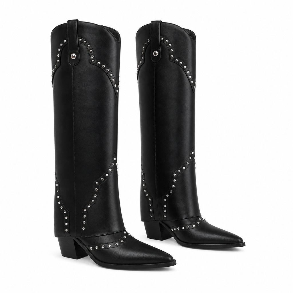 Deep Black Coimbra Leather Knee-High Boots