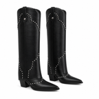 Deep Black Coimbra Leather Knee-High Boots