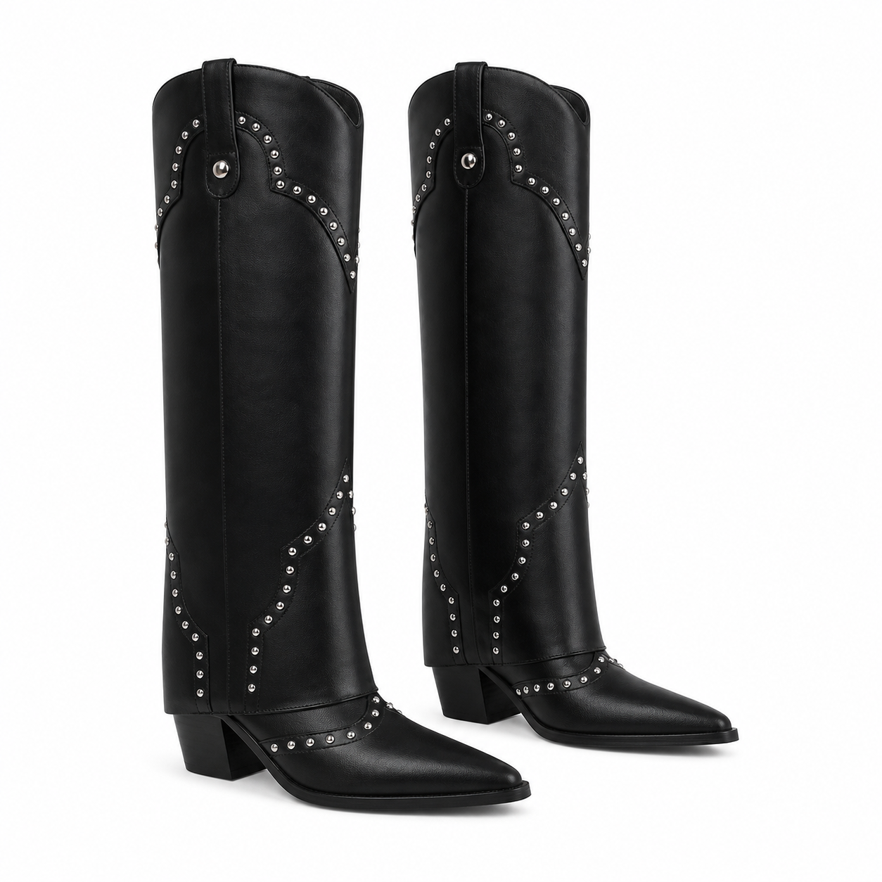 Deep Black Coimbra Leather Knee-High Boots