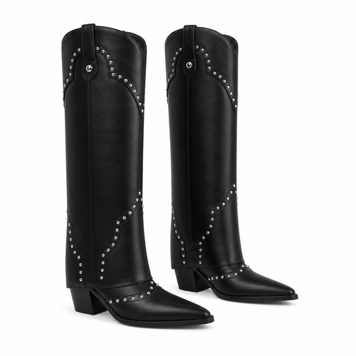 Deep Black Coimbra Leather Knee-High Boots