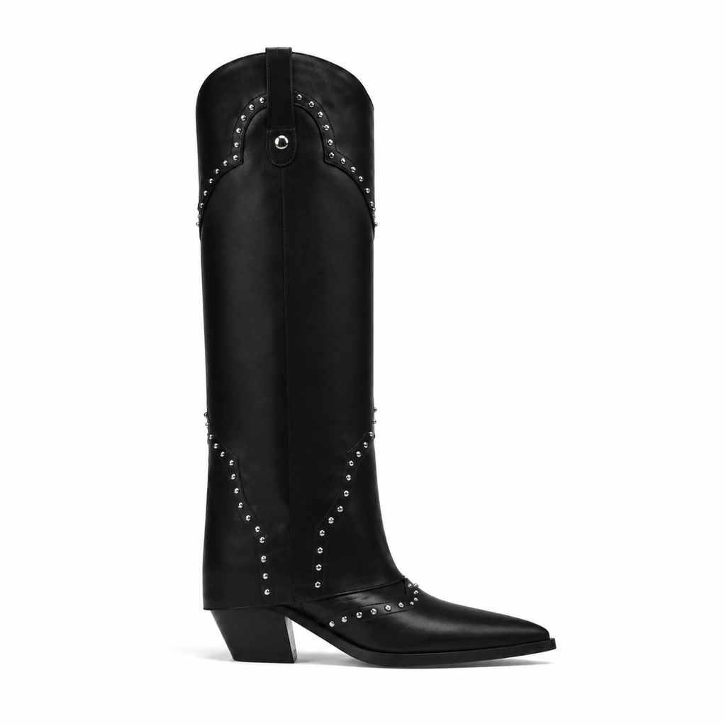 Deep Black Coimbra Leather Knee-High Boots side view