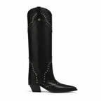 Deep Black Coimbra Leather Knee-High Boots side view