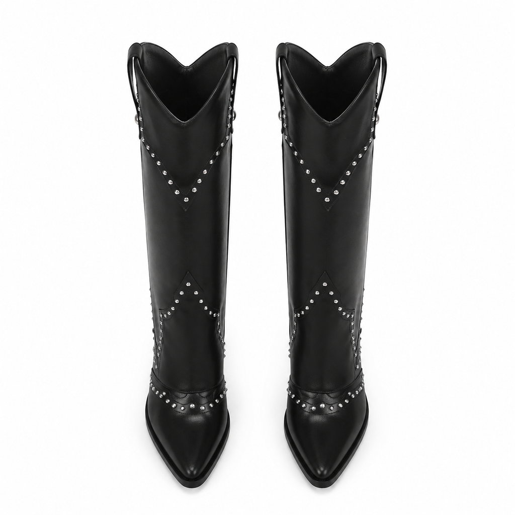 Deep Black Coimbra Leather Knee-High Boots top view