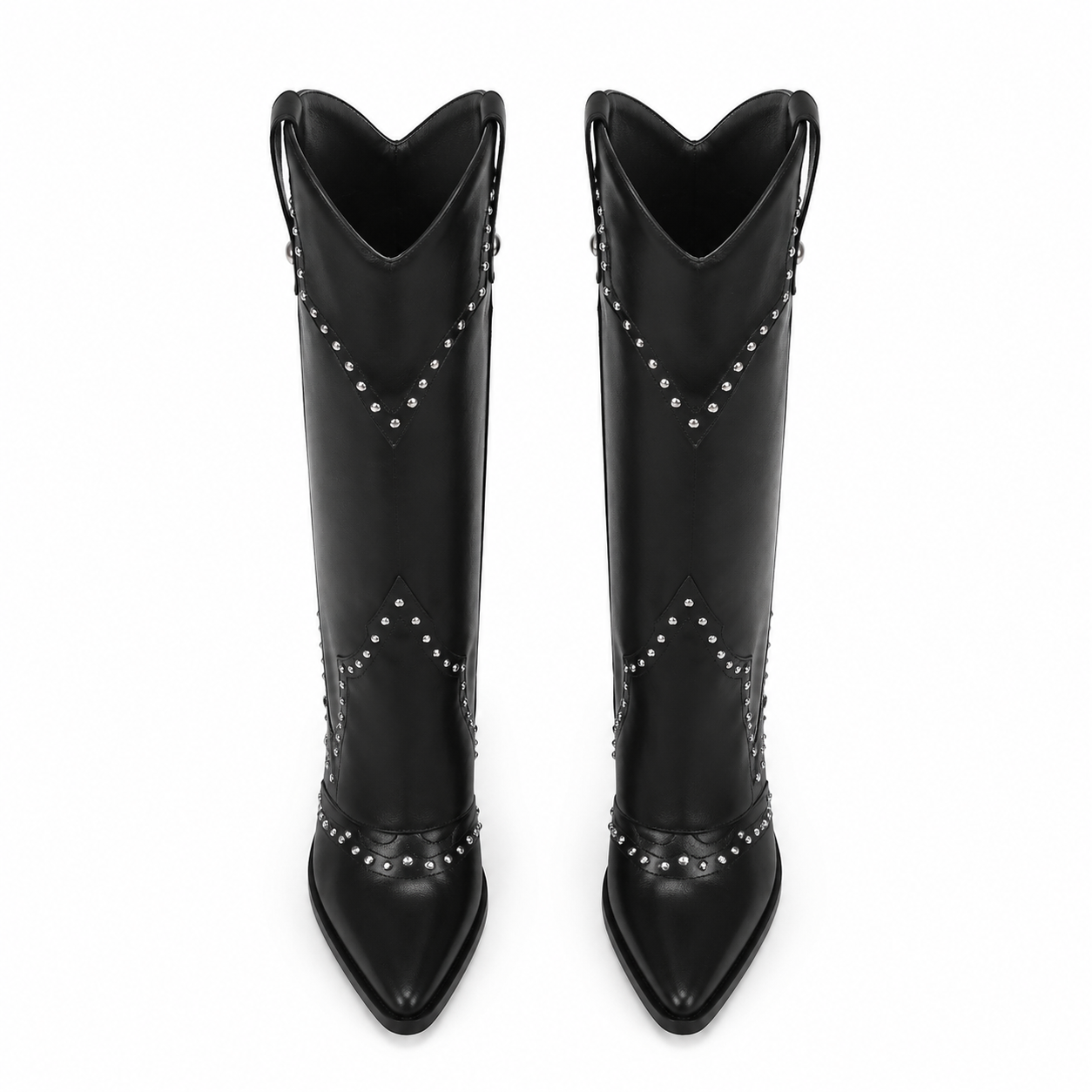 Deep Black Coimbra Leather Knee-High Boots top view