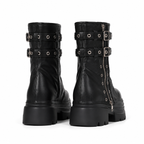 Deep Black Spoleto Leather Block-Heel Boots heel detail