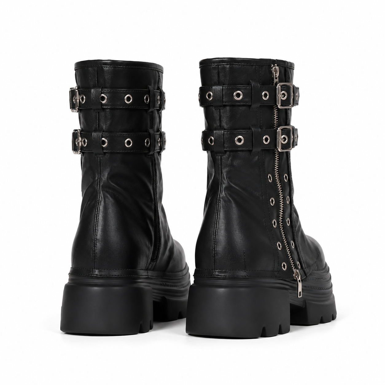 Deep Black Spoleto Leather Block-Heel Boots heel detail