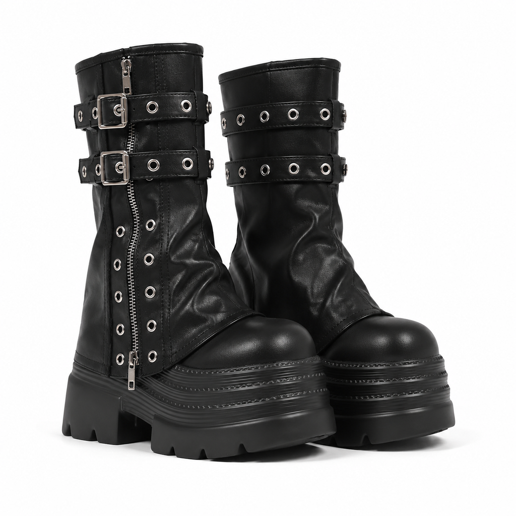 Deep Black Spoleto Leather Block-Heel Boots