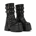 Deep Black Spoleto Leather Block-Heel Boots