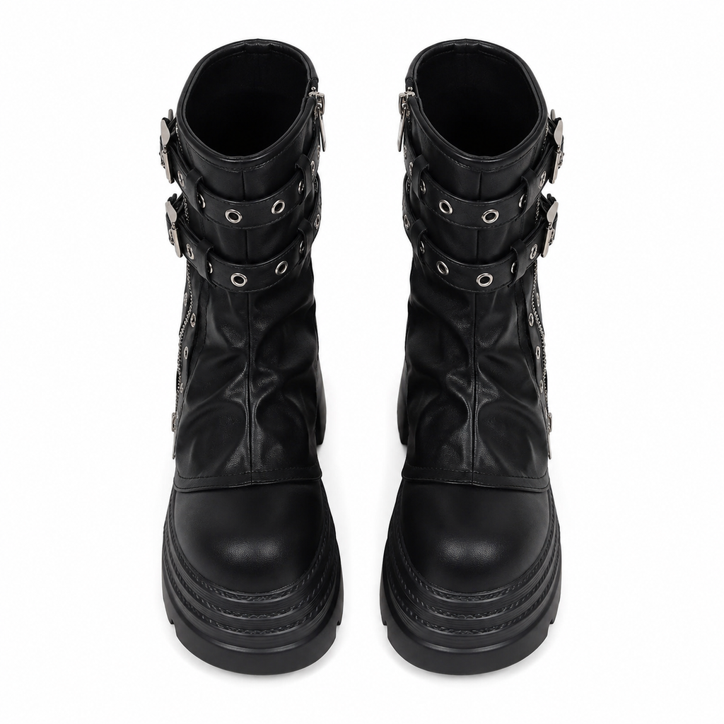 Deep Black Spoleto Leather Block-Heel Boots top view