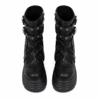 Deep Black Spoleto Leather Block-Heel Boots top view