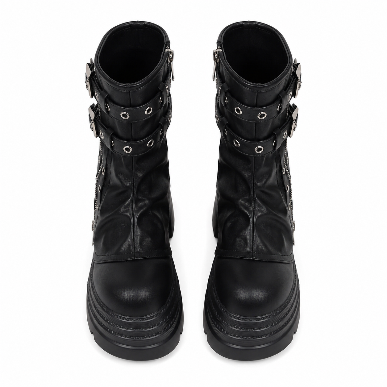 Deep Black Spoleto Leather Block-Heel Boots top view