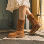 Butter Yellow Ronda Leather Platform Boots on-foot view