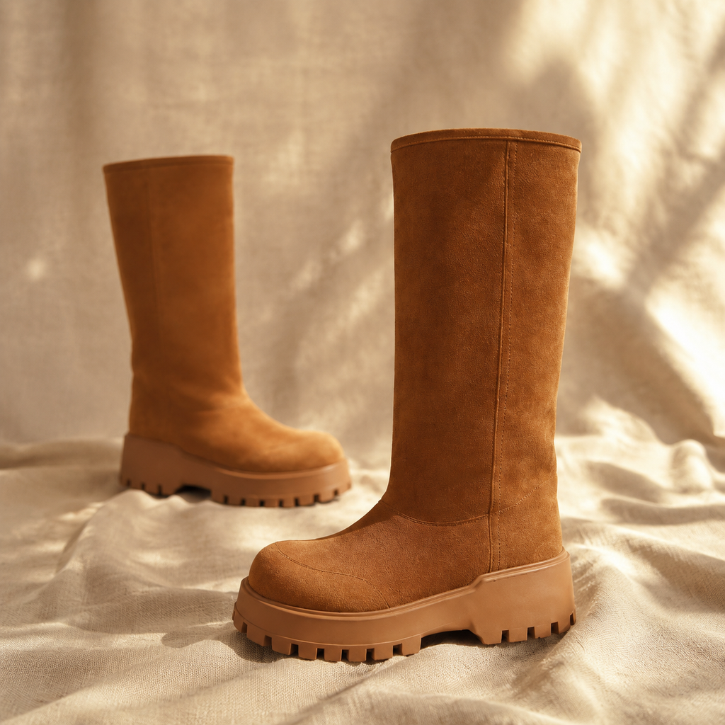 Butter Yellow Ronda Leather Platform Boots styled scene