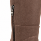 Warm Beige Girona Suede Block-Heel Boots close-up detail