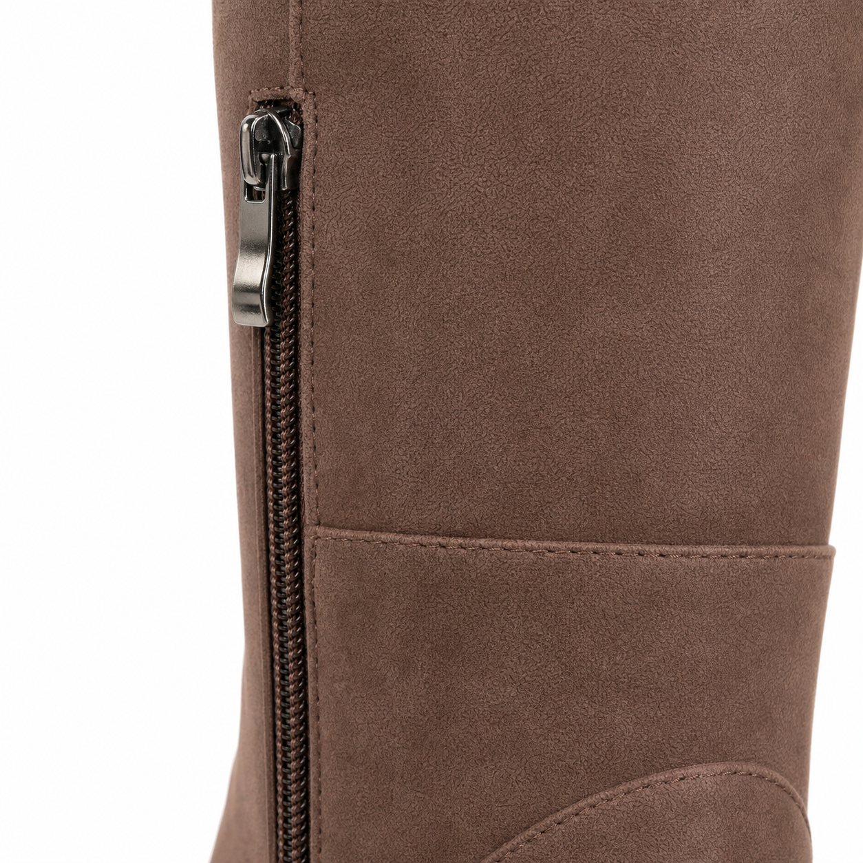 Warm Beige Girona Suede Block-Heel Boots close-up detail