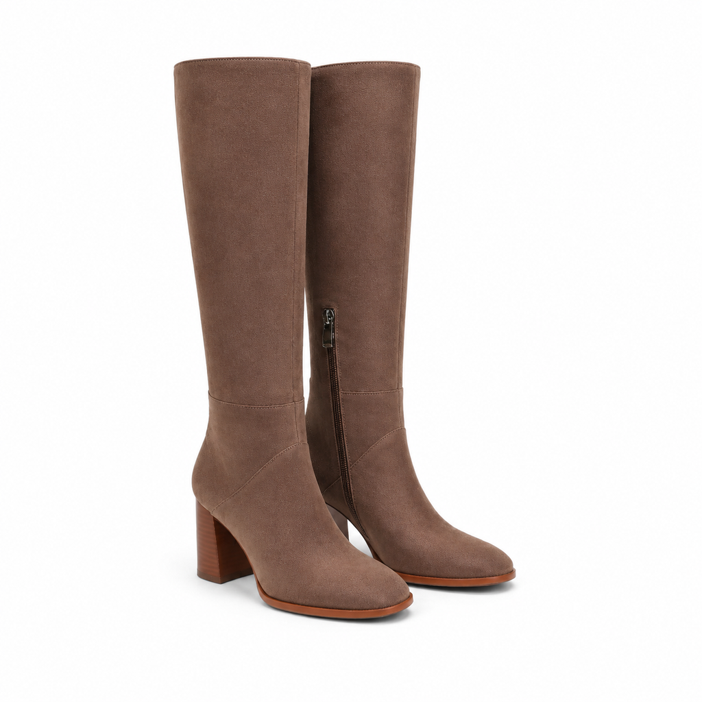 Warm Beige Girona Suede Block-Heel Boots