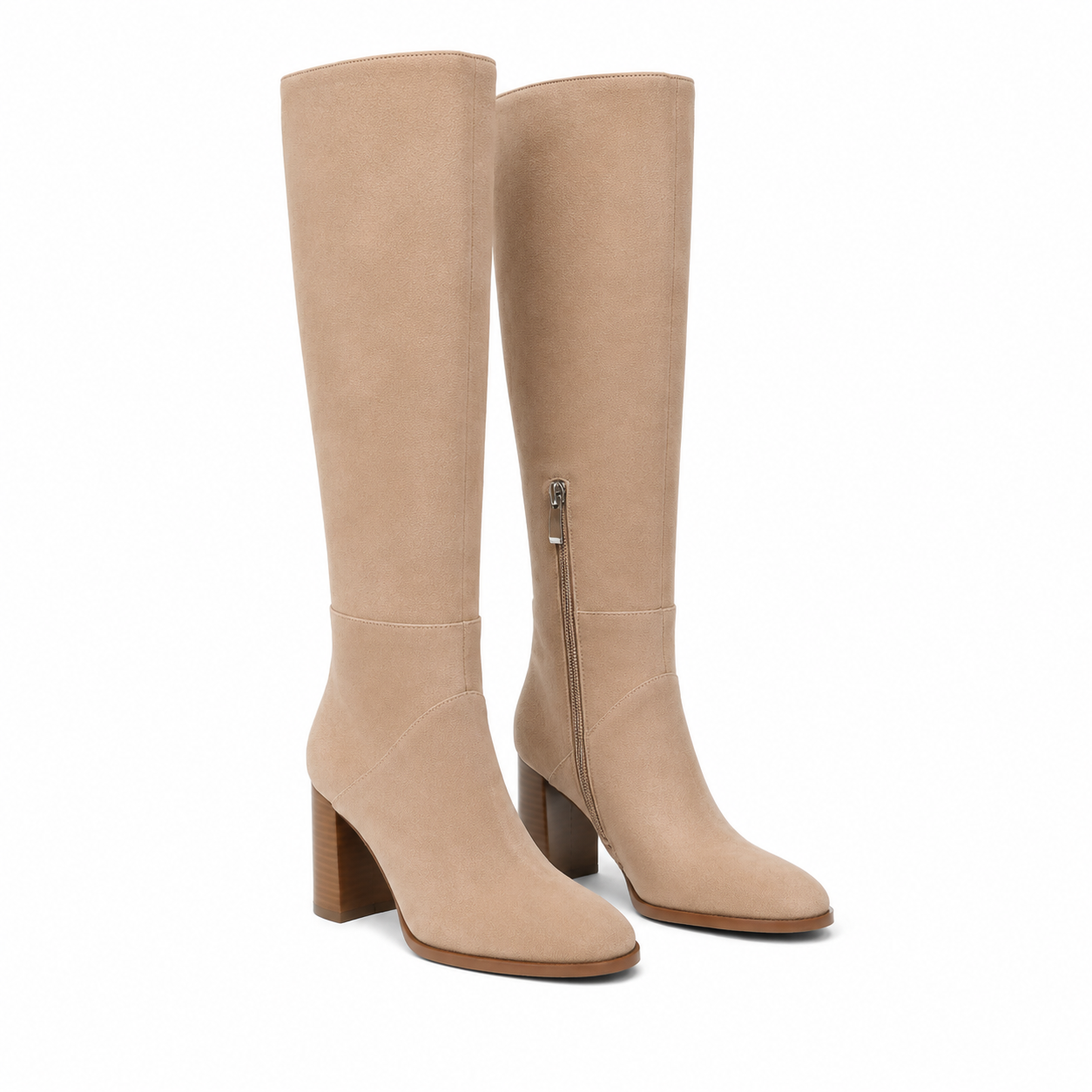 Soft Apricot Girona Suede Block-Heel Boots