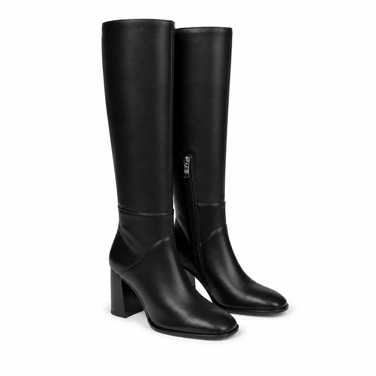 Deep Black Girona Suede Block-Heel Boots