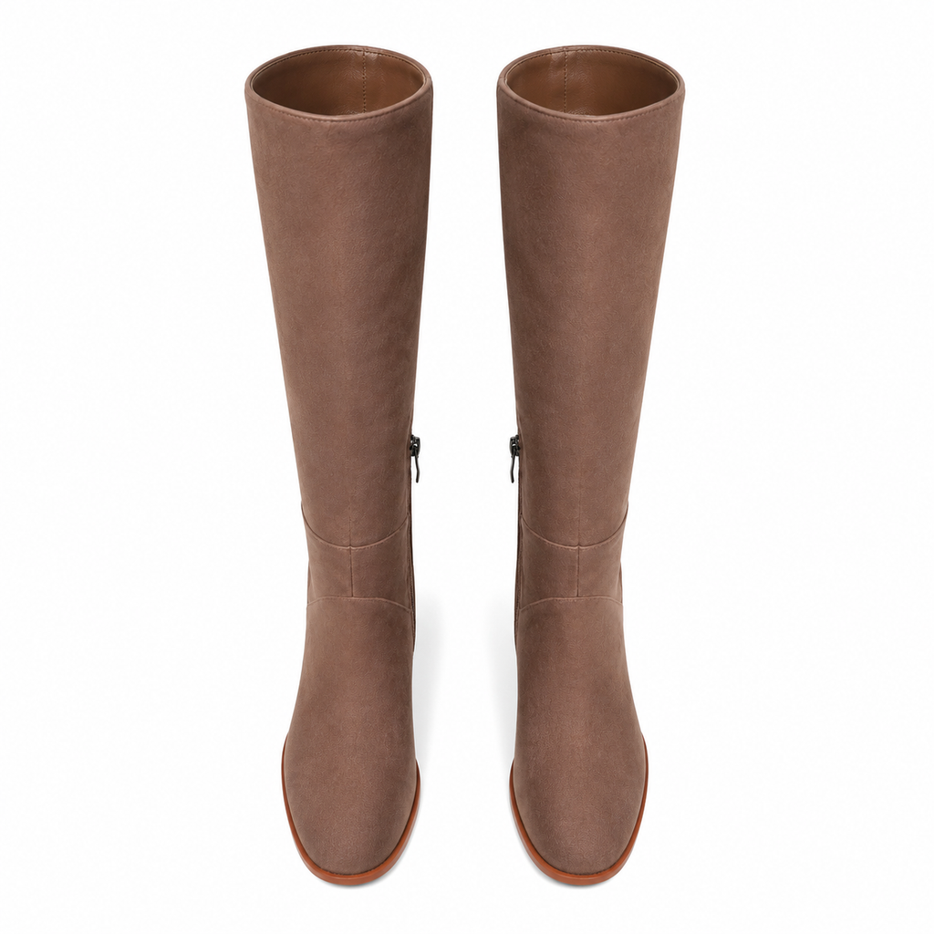 Warm Beige Girona Suede Block-Heel Boots top view