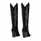 Deep Black Trani Leather Block-Heel Boots heel detail