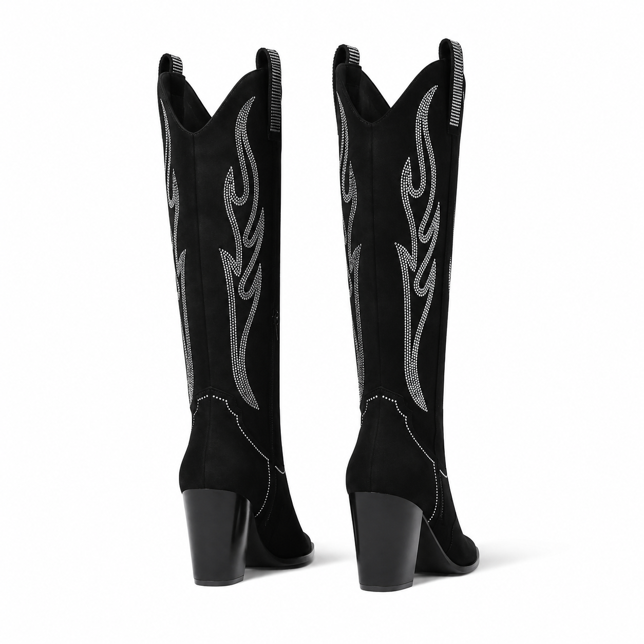 Deep Black Trani Leather Block-Heel Boots heel detail