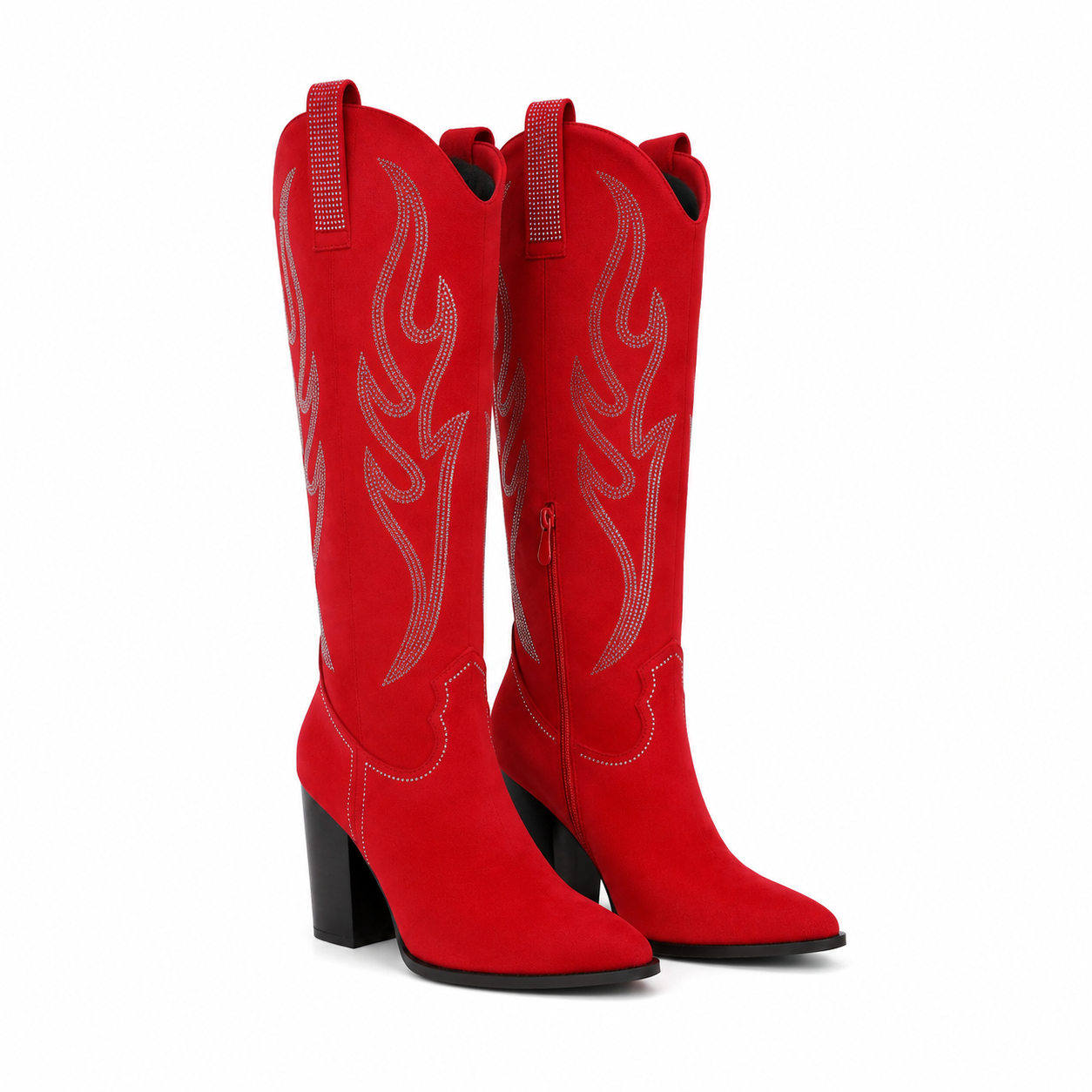 Deep Red Trani Leather Block-Heel Boots