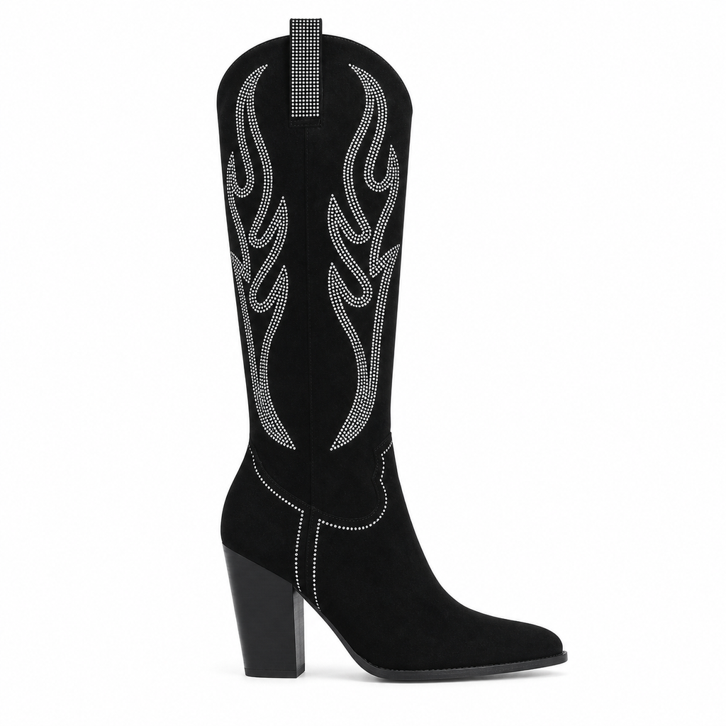 Deep Black Trani Leather Block-Heel Boots side view