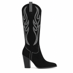 Deep Black Trani Leather Block-Heel Boots side view