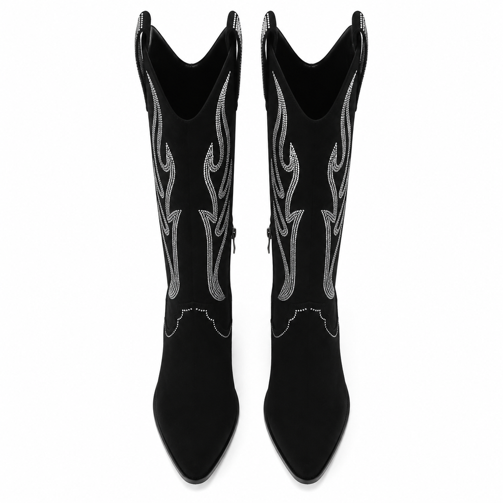 Deep Black Trani Leather Block-Heel Boots top view