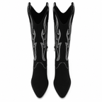 Deep Black Trani Leather Block-Heel Boots top view