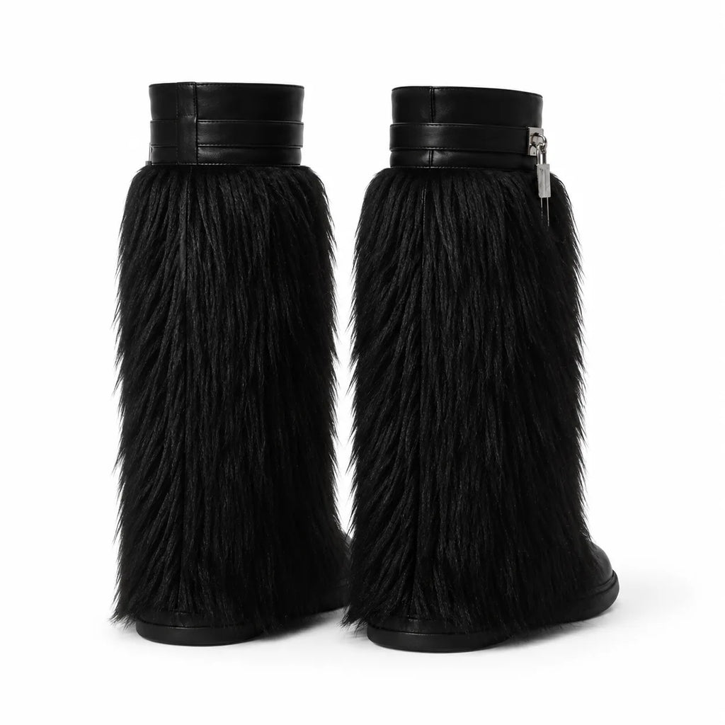 Deep Black Matera Leather Knee-High Boots heel detail