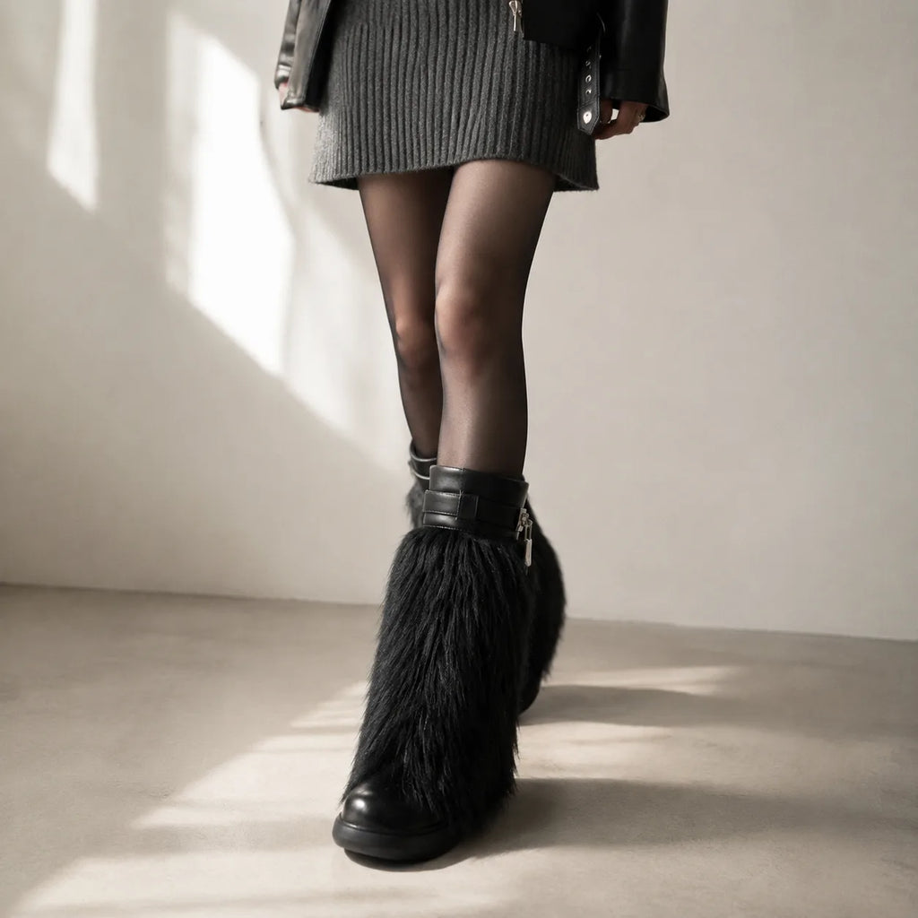 Deep Black Matera Leather Knee-High Boots on-foot view