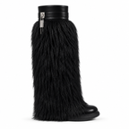 Deep Black Matera Leather Knee-High Boots side view