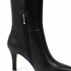 Deep Black Lucca Leather Thin-Heel Boots close-up detail