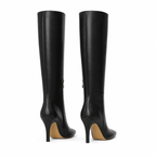 Deep Black Lucca Leather Thin-Heel Boots heel detail