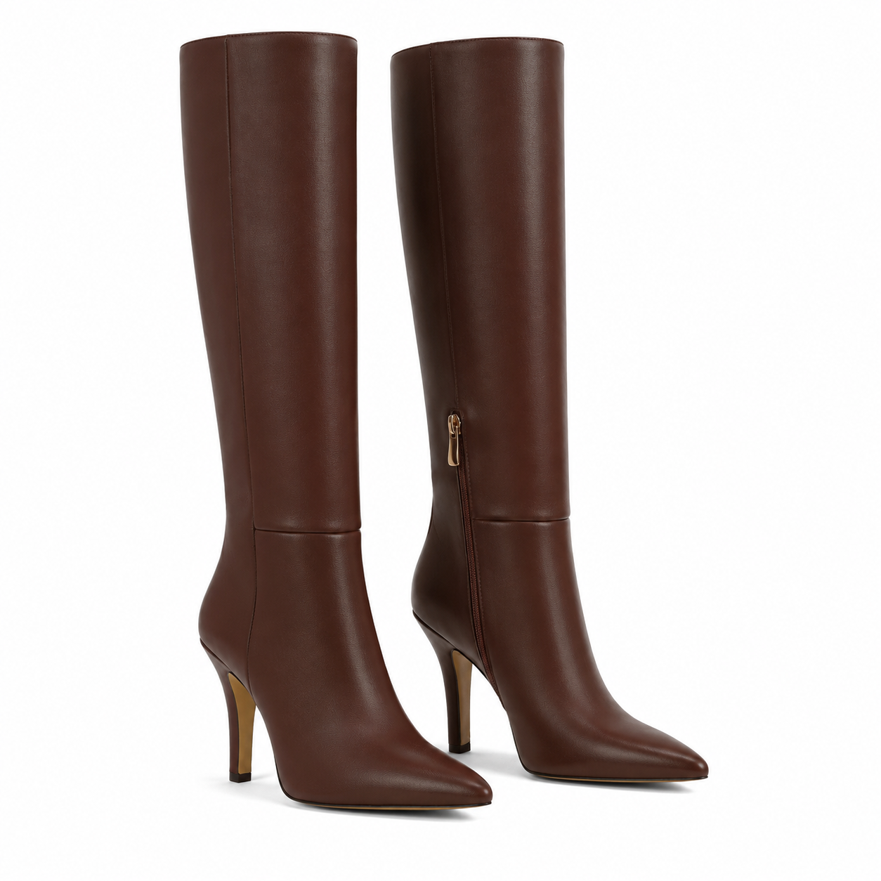 Rich Brown Lucca Leather Thin-Heel Boots