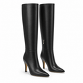Deep Black Lucca Leather Thin-Heel Boots