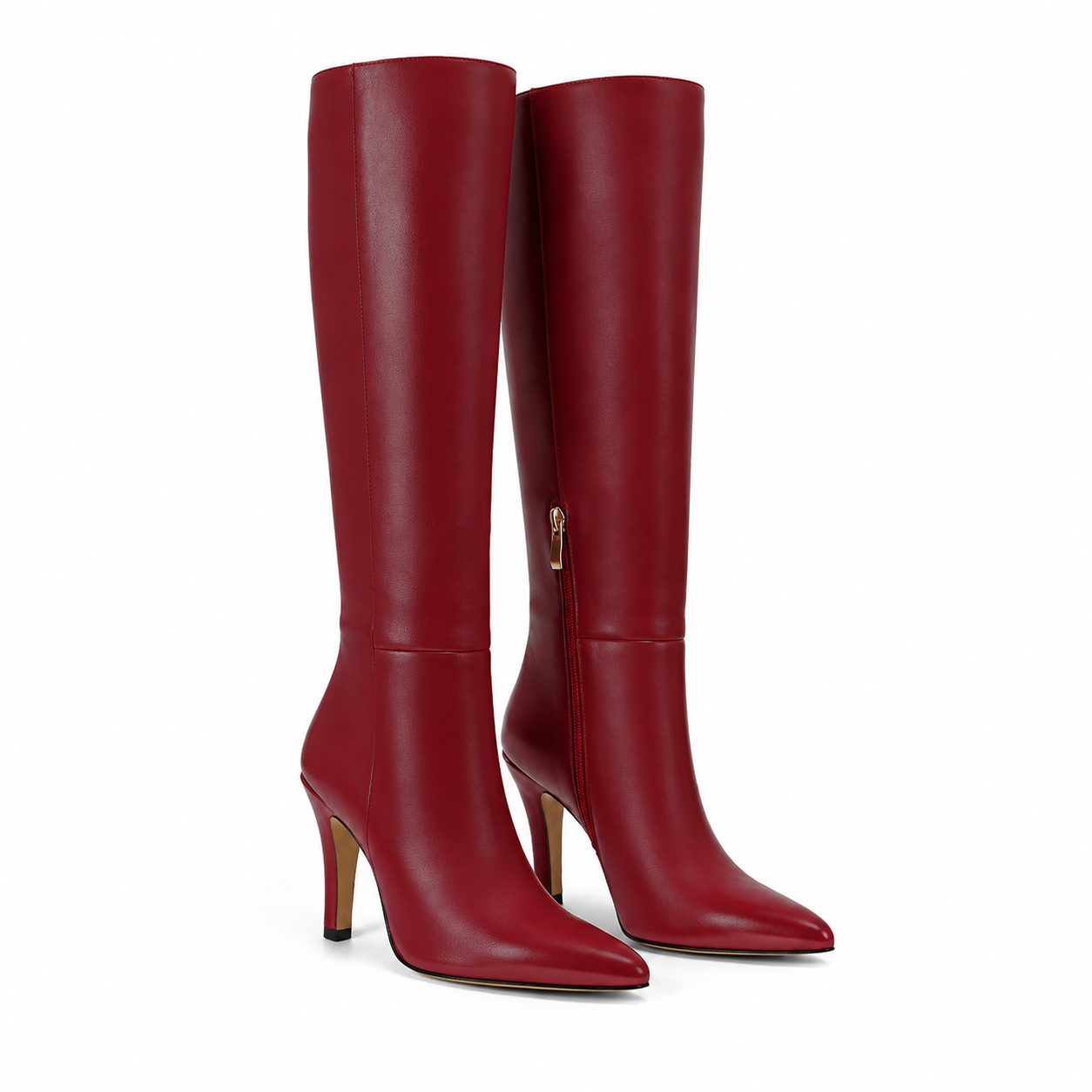 Deep Red Lucca Leather Thin-Heel Boots