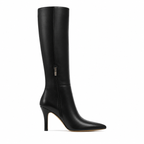 Deep Black Lucca Leather Thin-Heel Boots side view