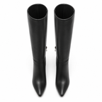 Deep Black Lucca Leather Thin-Heel Boots top view