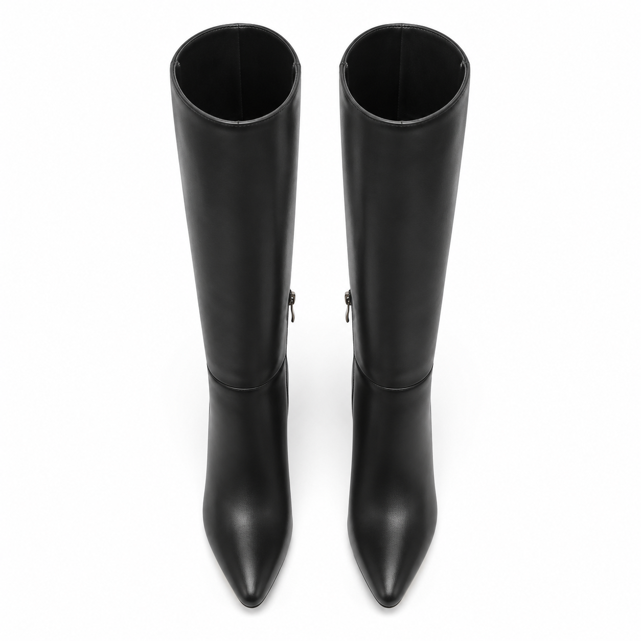 Deep Black Lucca Leather Thin-Heel Boots top view
