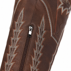 Rich Brown Todi Leather Block-Heel Boots close-up detail