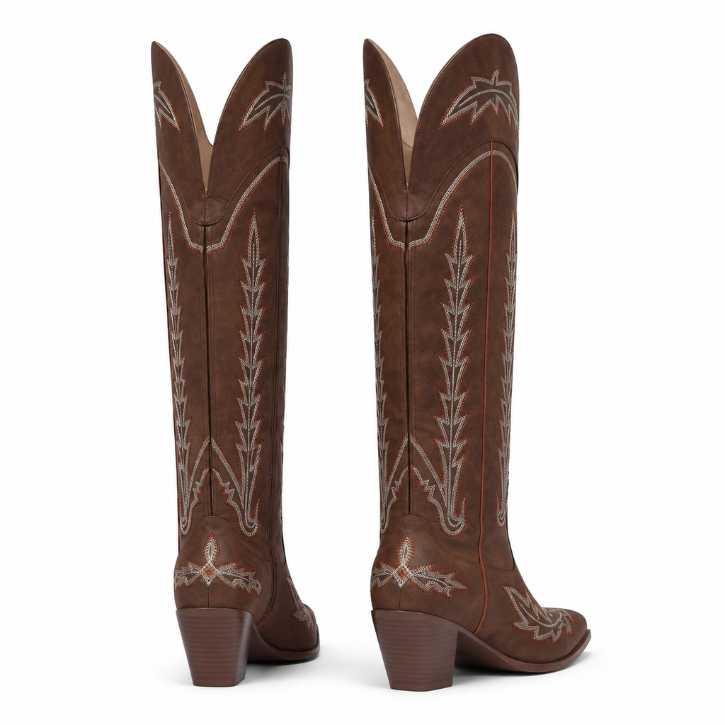 Rich Brown Todi Leather Block-Heel Boots heel detail