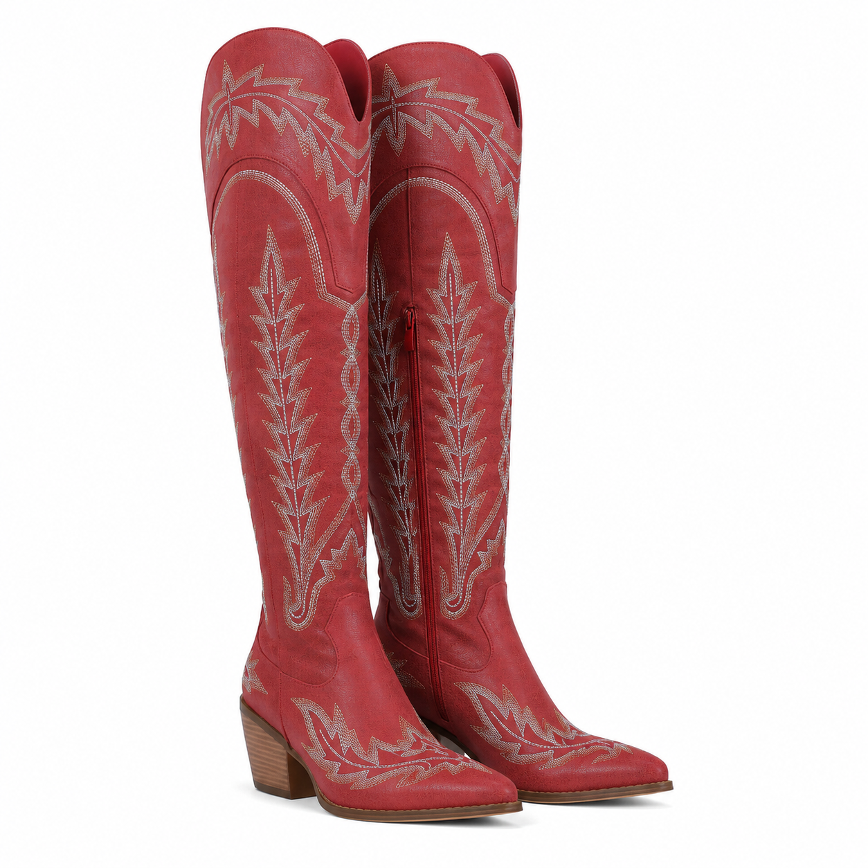 Deep Red Todi Leather Block-Heel Boots